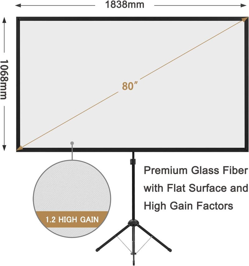excelimage Portable Projector Screen with Stand, Outdoor Movie Screen, 80 Inch 16:9, Light-Weight, Mobile and Compact, Easy Setup and Carrying, Projection Screen with 1.2 Gain Glass Fiber, Idea for Home Cinema. - Image 2
