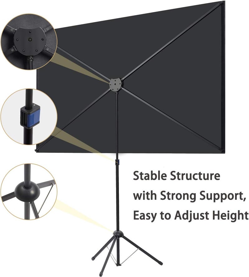 excelimage Portable Projector Screen with Stand, Outdoor Movie Screen, 80 Inch 16:9, Light-Weight, Mobile and Compact, Easy Setup and Carrying, Projection Screen with 1.2 Gain Glass Fiber, Idea for Home Cinema. - Image 3