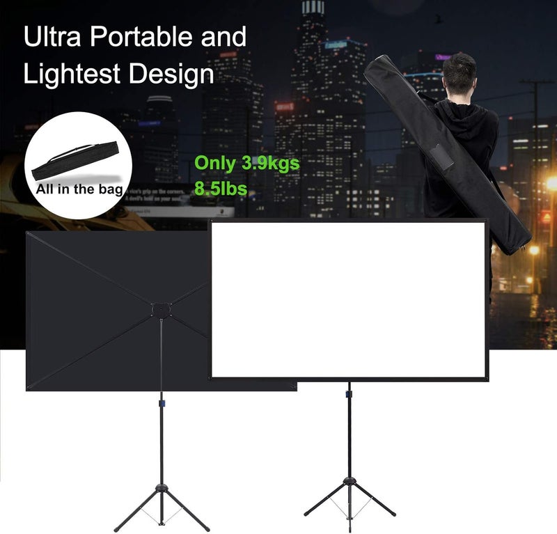 excelimage Portable Projector Screen with Stand, Outdoor Movie Screen, 80 Inch 16:9, Light-Weight, Mobile and Compact, Easy Setup and Carrying, Projection Screen with 1.2 Gain Glass Fiber, Idea for Home Cinema. - Image 4