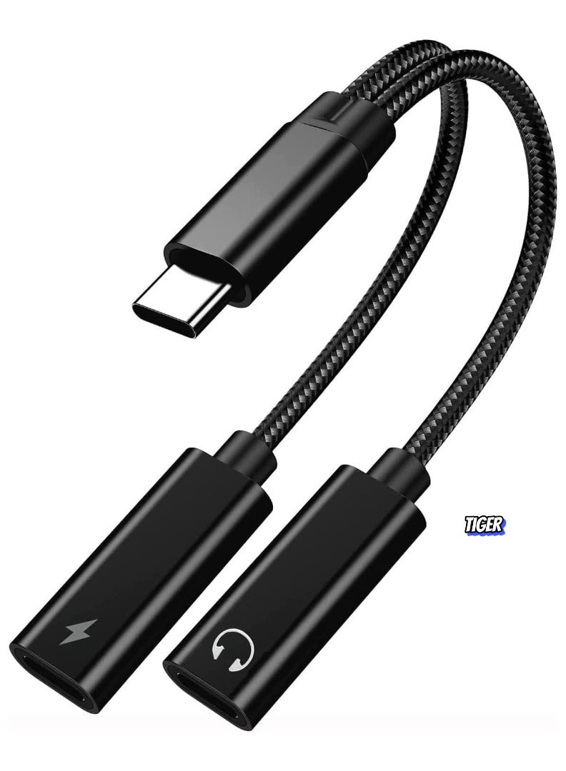 TIGER USB Type C to Dual USB C Female Audio Adapter & Charger Splitter – 2-in-1 Headphone & Charging Aux Cable for Samsung Galaxy S24/S24+/S24 Ultra/S23/S23+/S23 Ultra/S22 Ultra/S22+/S22 – Fast Charging, High-Quality Sound - Image 1
