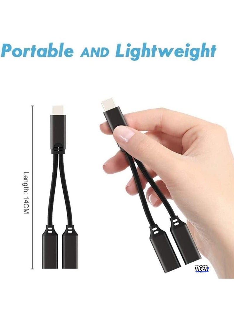 TIGER USB Type C to Dual USB C Female Audio Adapter & Charger Splitter – 2-in-1 Headphone & Charging Aux Cable for Samsung Galaxy S24/S24+/S24 Ultra/S23/S23+/S23 Ultra/S22 Ultra/S22+/S22 – Fast Charging, High-Quality Sound - Image 2