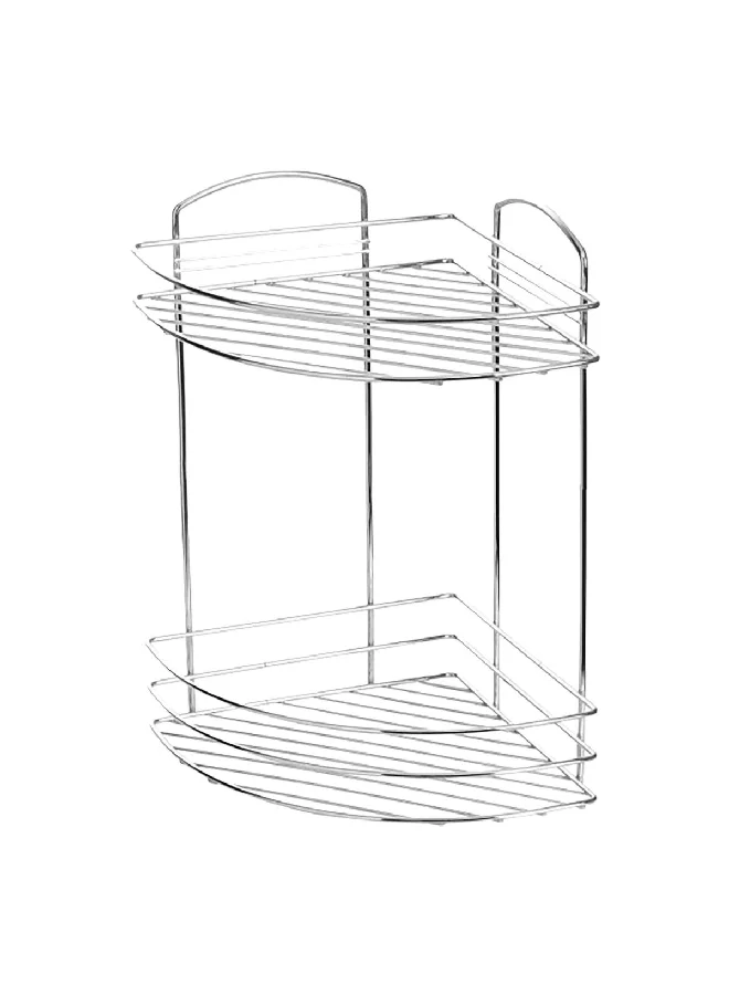 Primanova 2 Tier Fest Flat Space Saving Anti Corrosive Corner Shower Caddy Silver 32 x 24 x 24 cm D-05222