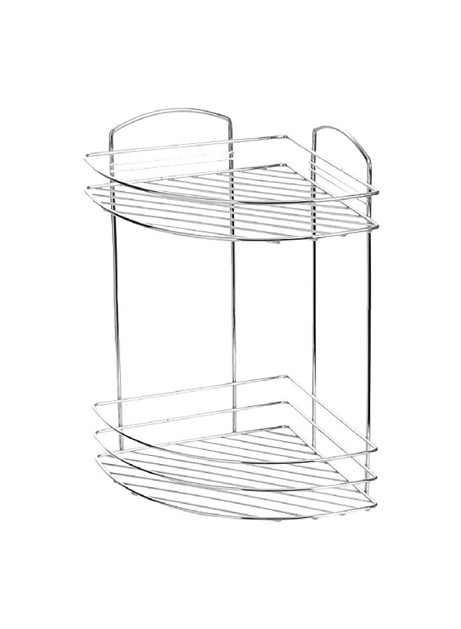 Primanova 2 Tier Fest Flat Space Saving Anti Corrosive Corner Shower Caddy Silver 32 x 24 x 24 cm D-05222 - Image 1