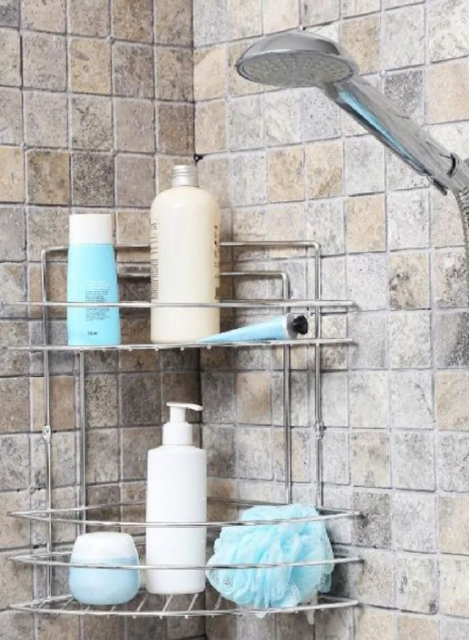 Primanova 2 Tier Fest Flat Space Saving Anti Corrosive Corner Shower Caddy Silver 32 x 24 x 24 cm D-05222