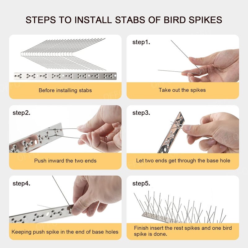 Offo Bird Spikes with Stainless Steel Base,Pigeon Spikes for Roofs and Windows,Bird Deterrent Spikes Set for Deterring Crows,Seagulls and Small Birds,Cover 78cm - Image 5