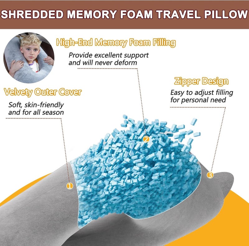 1 MIDDLE ONE Car Pillow for Kids, Memory Foam Travel Pillow for Car and Adults, Small Body Pillow (Grey) - Image 3