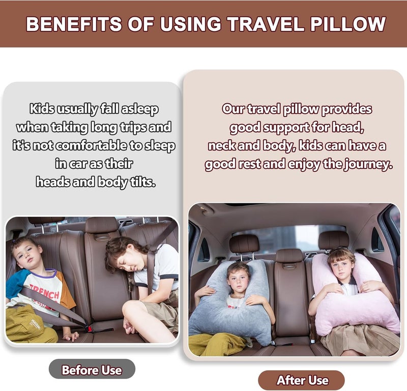 1 MIDDLE ONE Car Pillow for Kids, Memory Foam Travel Pillow for Car and Adults, Small Body Pillow (Grey) - Image 2