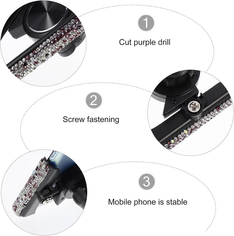 Gatuida Air Vent Car Phone Mount with Sparkling Clip, Automatic Car Phone Bracket for Navigation, Portable Vent Cradle Holder Compatible with Smartphones, Purple Rhinestone Design - Image 3