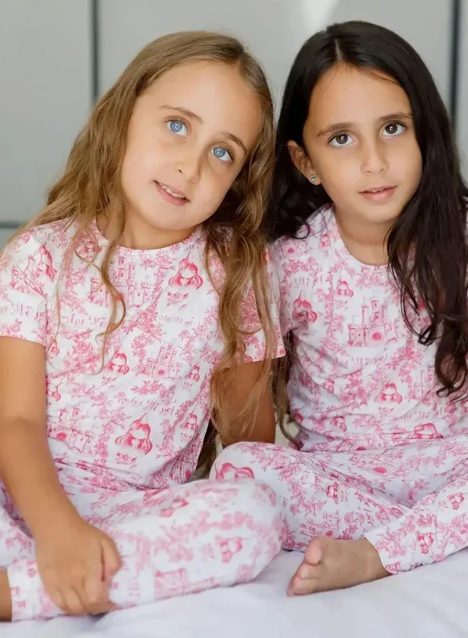 نوم  نوم طقم بيجامة أميرة قصير الأكمام | ملابس نوم عائلية من الخيزران | بيجامات متطابقة ناعمة وقابلة للتنفس | 8-9 سنوات