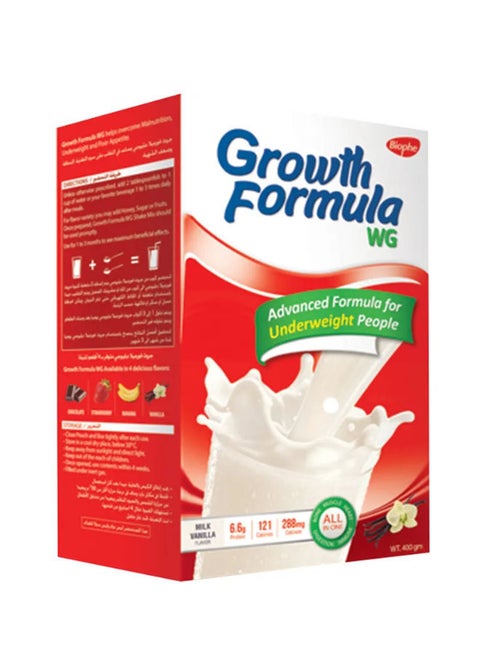Growth Formula WG - Complete Supplement With Balanced Nutrition - 6.6g Protein - Helps to overcome underweight from age 13 to 50 years - Vanilla - 400g