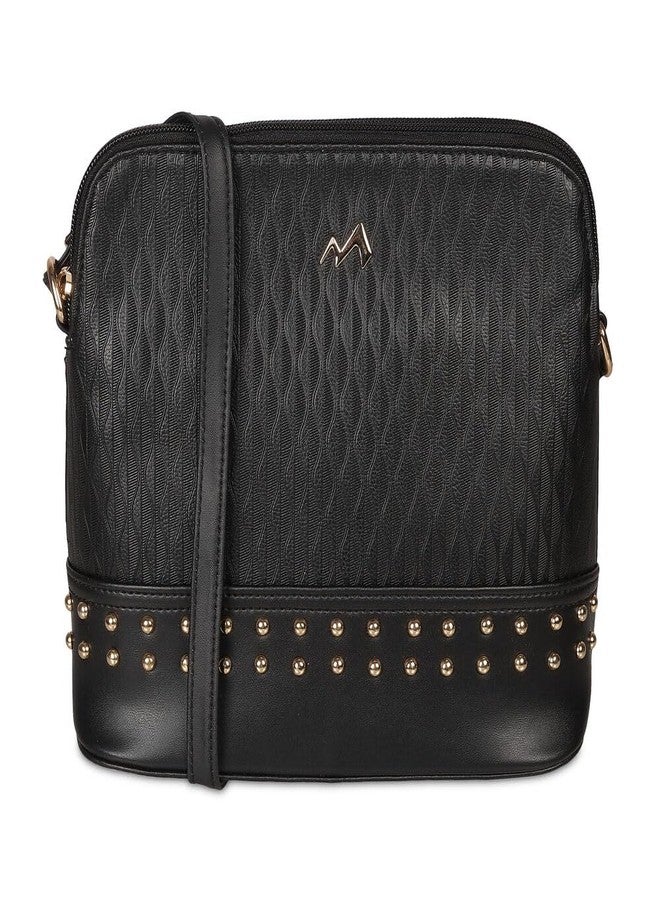 Metro Women Black Faux Leather Sling Bag with Adjustable Sling and Studded Detailing (66-533) - Image 1
