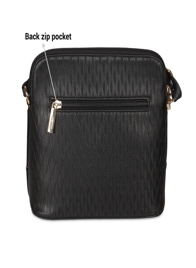 Metro Women Black Faux Leather Sling Bag with Adjustable Sling and Studded Detailing (66-533) - Image 4