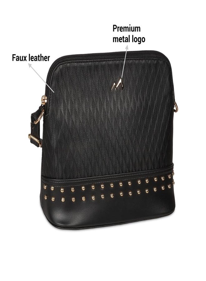 Metro Women Black Faux Leather Sling Bag with Adjustable Sling and Studded Detailing (66-533) - Image 3
