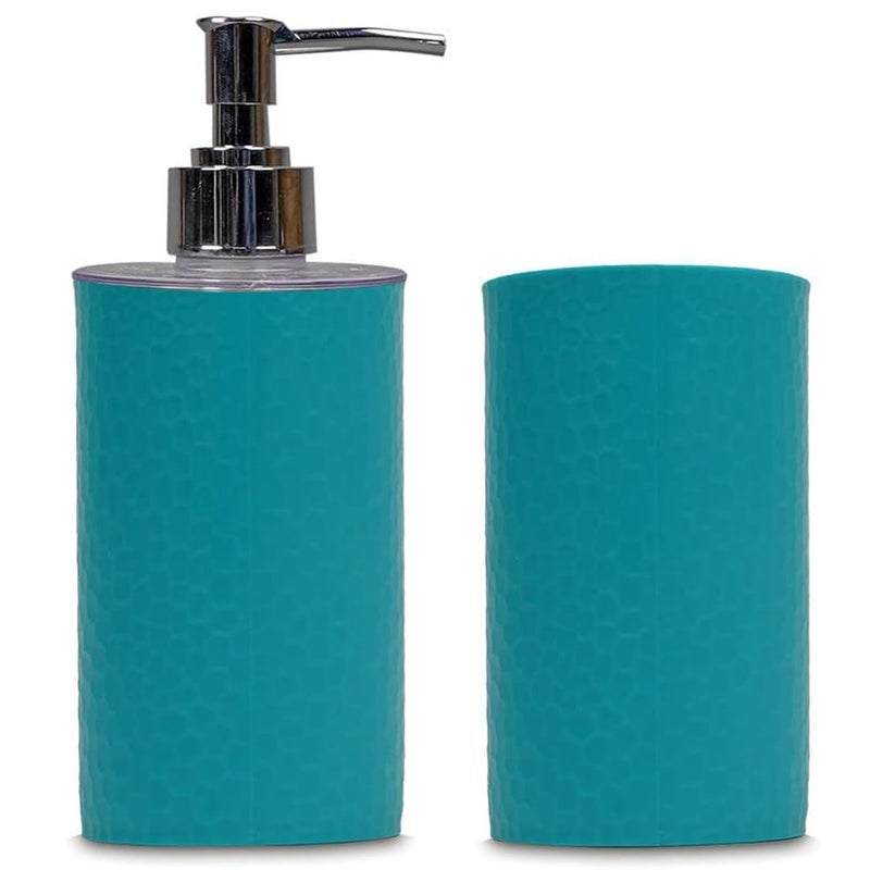 Magic Providers Textured Plastic Soap Dispenser (Set of 3) Bathroom Accessories Set, Soap Dispenser, Dish, Tumbler - Sky Blue - Image 4