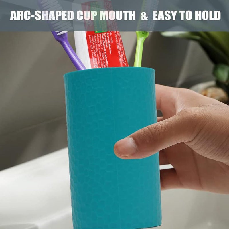 Magic Providers Textured Plastic Soap Dispenser (Set of 3) Bathroom Accessories Set, Soap Dispenser, Dish, Tumbler - Sky Blue - Image 3
