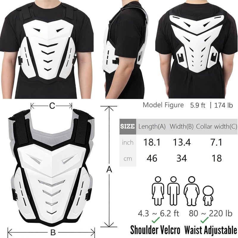 PETA Motorcycle Armor Body Guard Vest for Off-Road Racing and Cycling - White - Image 4