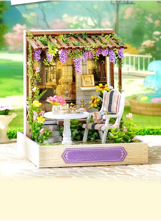 tangs Miniature Dollhouse Kit, Wooden Dollhouse with LED, DIY Mini House, Creative Building Kit, Handmade Craft, Birthday Gift, Home Decor, Table Decor, Tea Encounter, Miniature Model, Craft Kit for Adults, Kids DIY, Miniature Decor, Collectible Dollhouse, Unique Gift, Mini Furniture Kit, Hobby Craft, Mini Display House（Tea Encounter Theme）  - Image 1