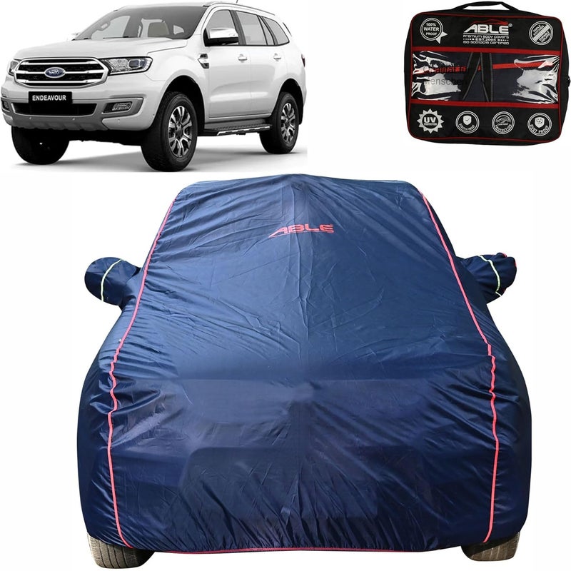 Able Parashuit Blue WR Series Car Body Cover with Mirror Pockets and Driver Door Zipper Compatible for Ford Endeavour New Type-II (2015 to Till Now Model) - Image 1