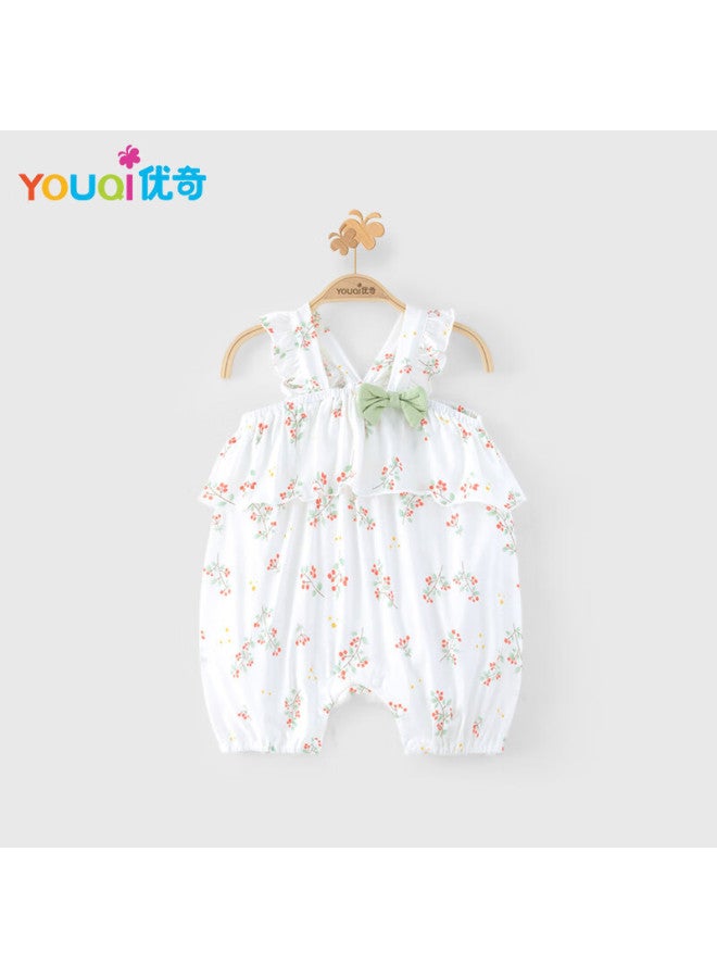 Youqi Baby Girl Summer Clothes, Infant Summer Outfit, Spaghetti Strap Romper, Thin Vest, Ruffle Trim, Baby Girl Summer Outdoor Onesie - Image 1