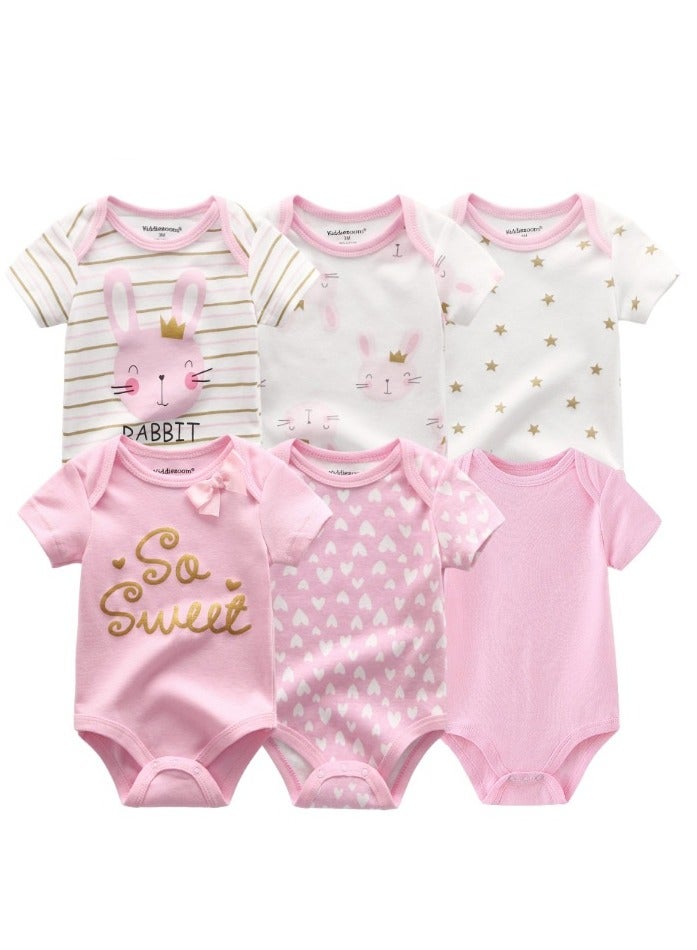 RedMapleTEK 6-piece set of pure cotton jumpsuits for infants and young children, short-sleeved crawling clothes - Image 3