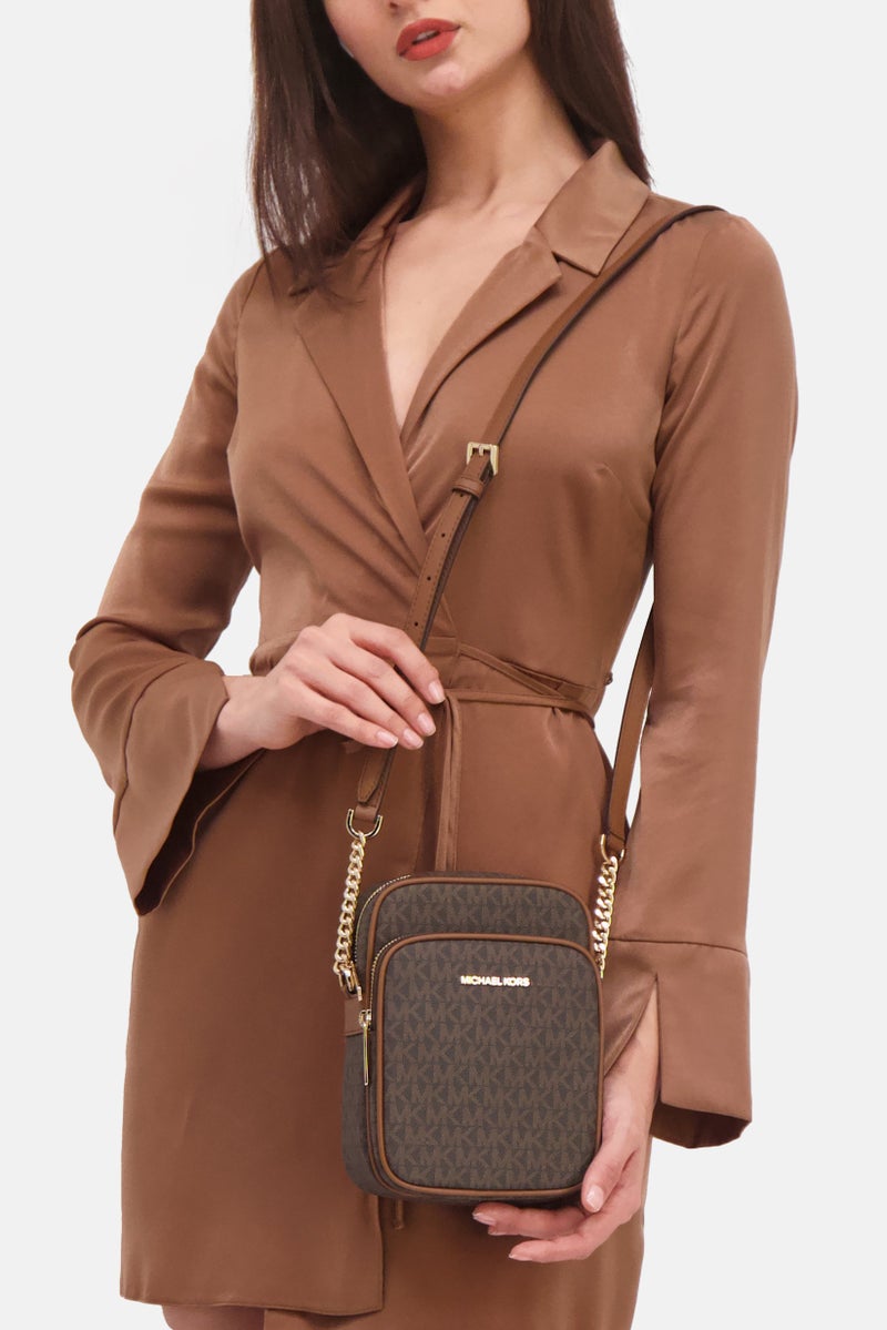 Michael Kors Women Brand Logo Chain Cross Body Bag 22 H x15 L x 8 W cm, Dark Brown - Image 2