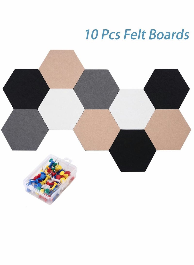 Self Adhesive Bulletin Boards 10Pcs 15cm Hexagon Felt Board Tiles with Push Pins for Walls Cork Pin Pictures Photos Memos - Image 2