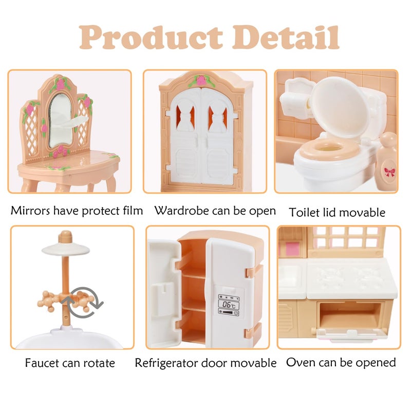 Thildani 35 Pcs Dollhouse Furniture Accessories Set Mini House Furniture Small Dollhouse Miniature Furniture Play House Accessories 1:12 Tiny Kitchen Bedroom LivingRoom Bathroom Boy Girl Toddler3Y+ - Image 5
