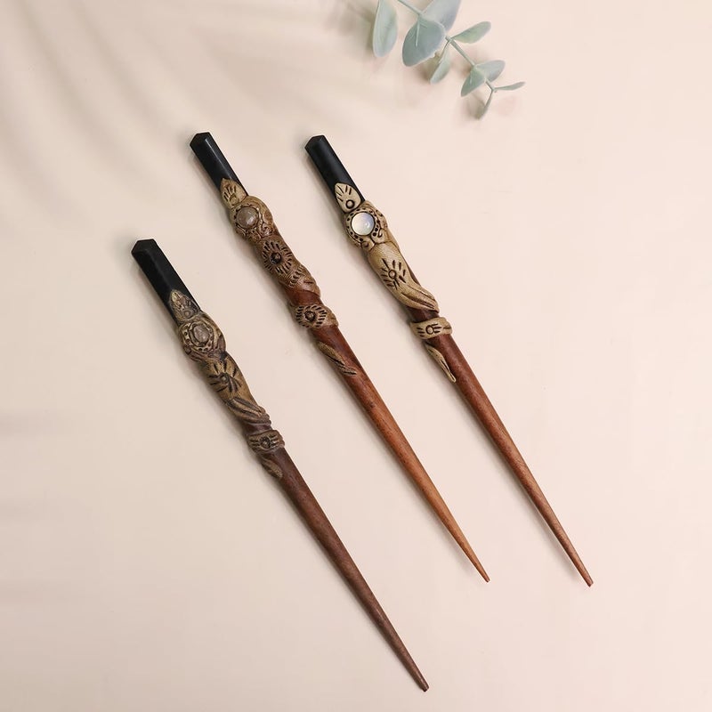 Shubhanjali Shubhanjali Black Tourmaline Wooden Hair Stick for Bun Stylish Hair Accessories for Women Juda Bun Hair Pins for Girls Ladies Fashion Bun Stick with Crystal Stone Pencil Point for Reiki Healing  - Image 2