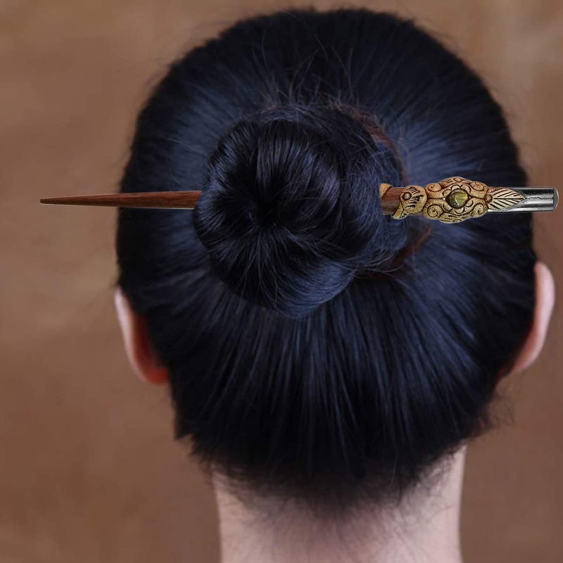 Shubhanjali Shubhanjali Black Tourmaline Wooden Hair Stick for Bun Stylish Hair Accessories for Women Juda Bun Hair Pins for Girls Ladies Fashion Bun Stick with Crystal Stone Pencil Point for Reiki Healing  - Image 1