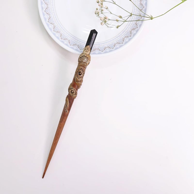 Shubhanjali Shubhanjali Black Tourmaline Wooden Hair Stick for Bun Stylish Hair Accessories for Women Juda Bun Hair Pins for Girls Ladies Fashion Bun Stick with Crystal Stone Pencil Point for Reiki Healing  - Image 3