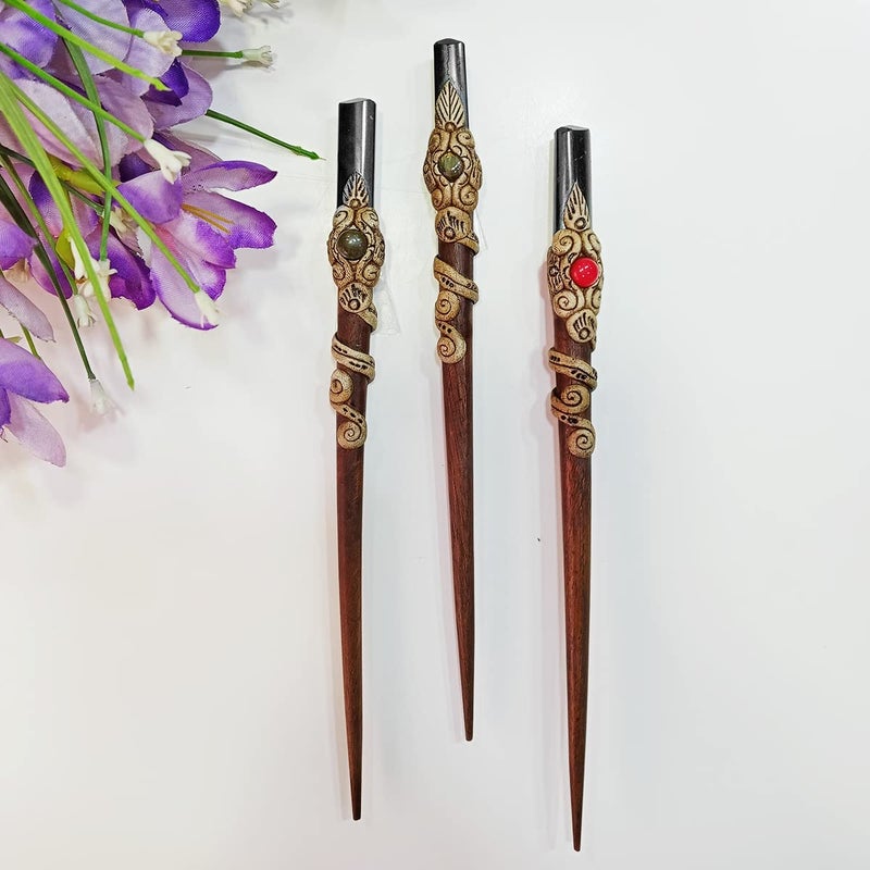 Shubhanjali Shubhanjali Black Tourmaline Wooden Hair Stick for Bun Stylish Hair Accessories for Women Juda Bun Hair Pins for Girls Ladies Fashion Bun Stick with Crystal Stone Pencil Point for Reiki Healing  - Image 5