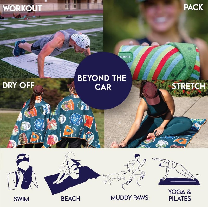 Sprints Athletic Running Towel, Full-Sized, Car Seat Cover - Performance Microfiber (Monstera of Race's Past) - Image 3