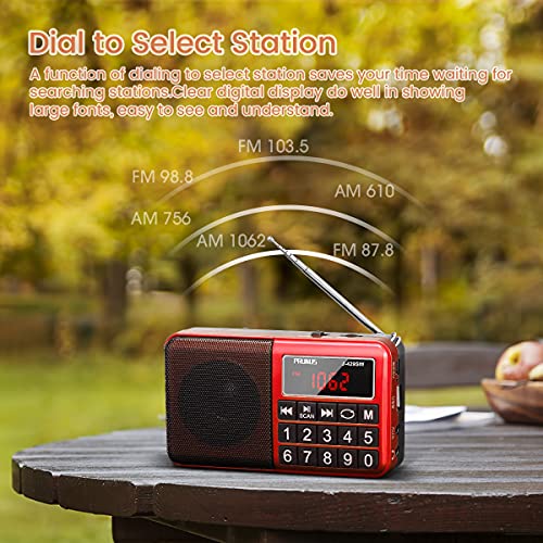 PRUNUS J-429 Small Radio, Pocket, AM FM SW USB Charging, Large Button, Neodymium Speaker, Auto Save, USB Flash Drive, SD Card AUX Input MP3, Shortwave for Elderly and Senior(Red) - Image 3