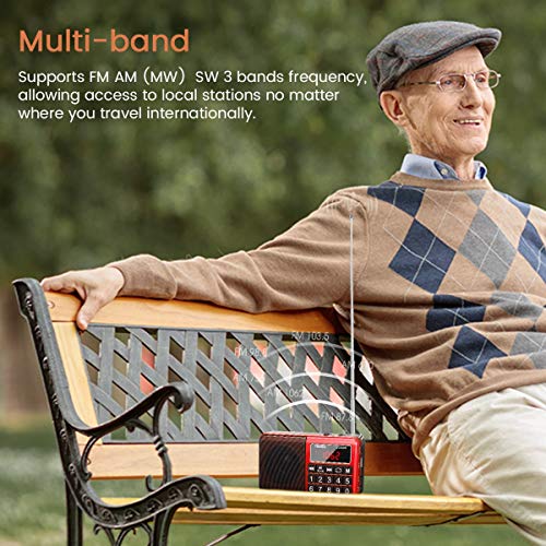 PRUNUS J-429 Small Radio, Pocket, AM FM SW USB Charging, Large Button, Neodymium Speaker, Auto Save, USB Flash Drive, SD Card AUX Input MP3, Shortwave for Elderly and Senior(Red) - Image 5