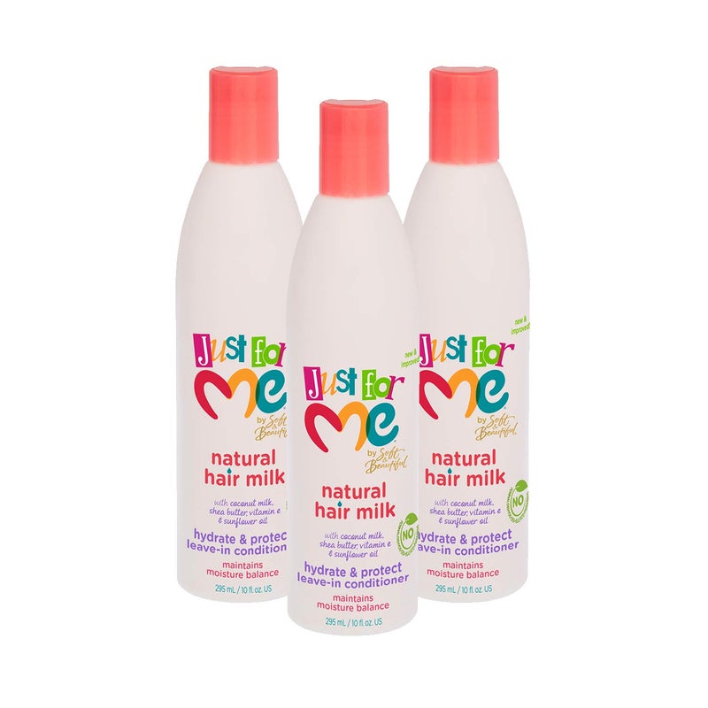 Just For Me Natural Hair Milk Hydrate & Protect Leave-In Conditioner, Maintains Moisture Balance, With Coconut Milk, Shea Butter, Vitamin E & Sunflower Oil, 10 Ounce (3 Pack) - Image 1