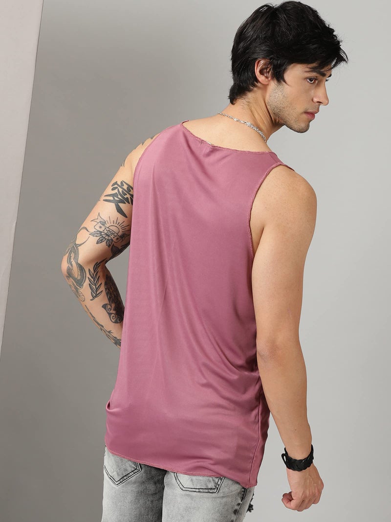 RodZen Men's Polyester Regular Fit Printed Sleeveless T-Shirt (RZMG12POLY33MAUVE-2XL_Mauve-2XL) - Image 2