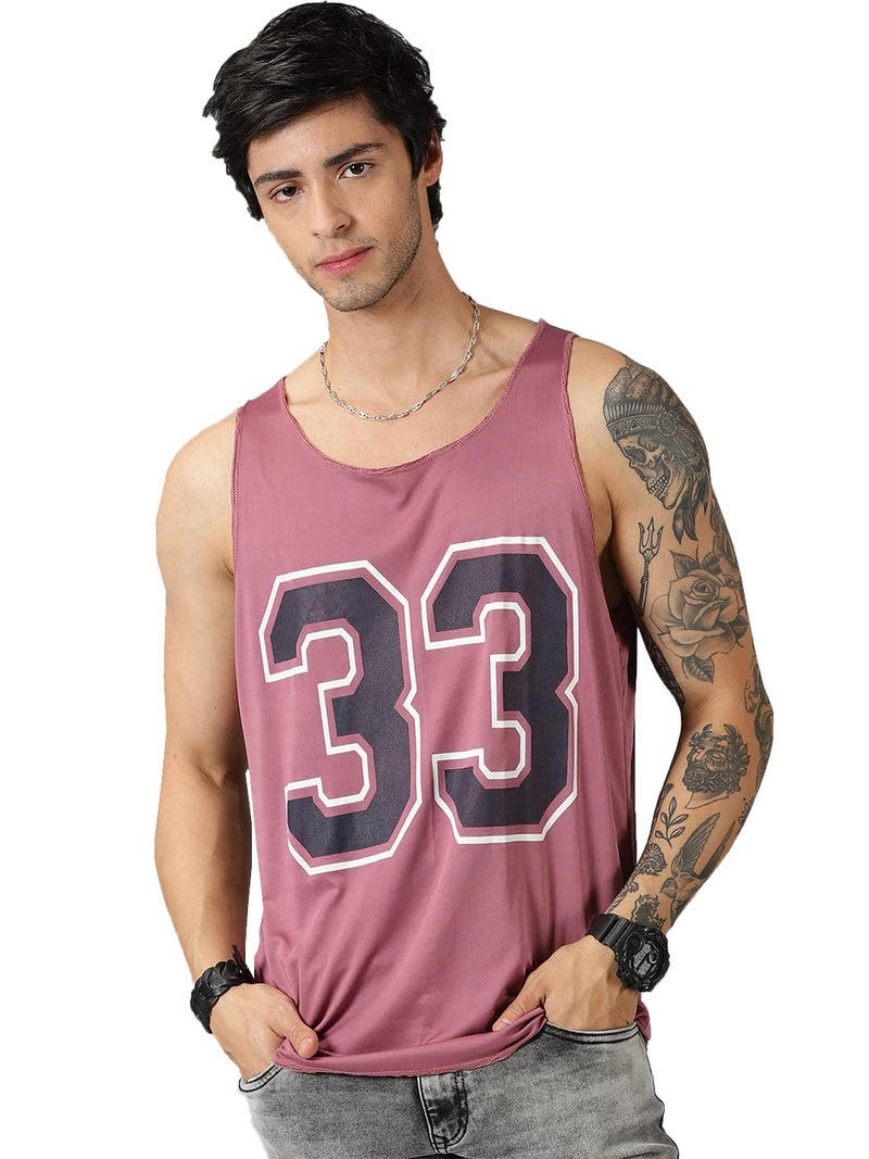 RodZen Men's Polyester Regular Fit Printed Sleeveless T-Shirt (RZMG12POLY33MAUVE-2XL_Mauve-2XL) - Image 1
