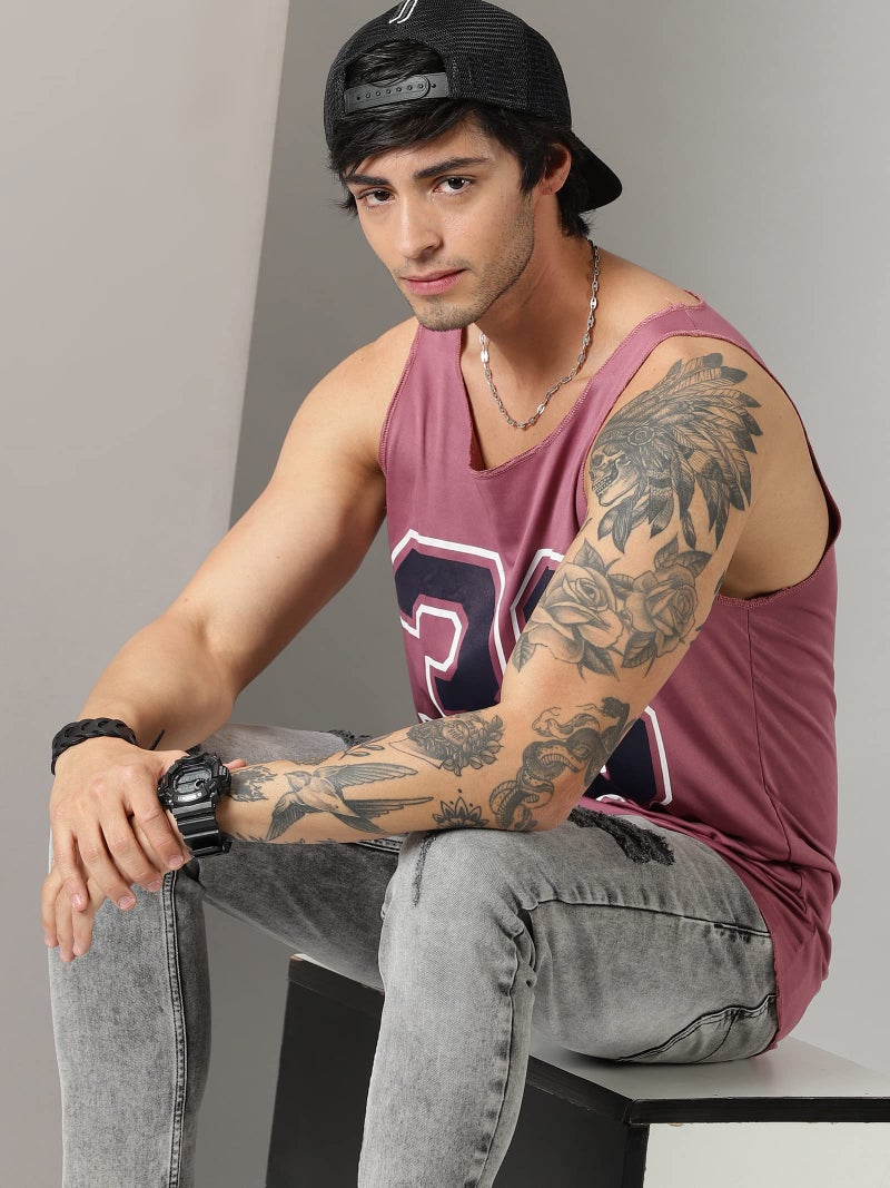 RodZen Men's Polyester Regular Fit Printed Sleeveless T-Shirt (RZMG12POLY33MAUVE-2XL_Mauve-2XL) - Image 5