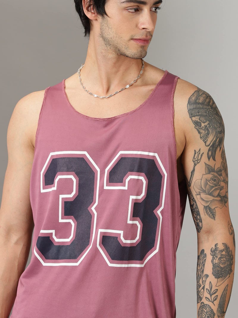 RodZen Men's Polyester Regular Fit Printed Sleeveless T-Shirt (RZMG12POLY33MAUVE-2XL_Mauve-2XL) - Image 3