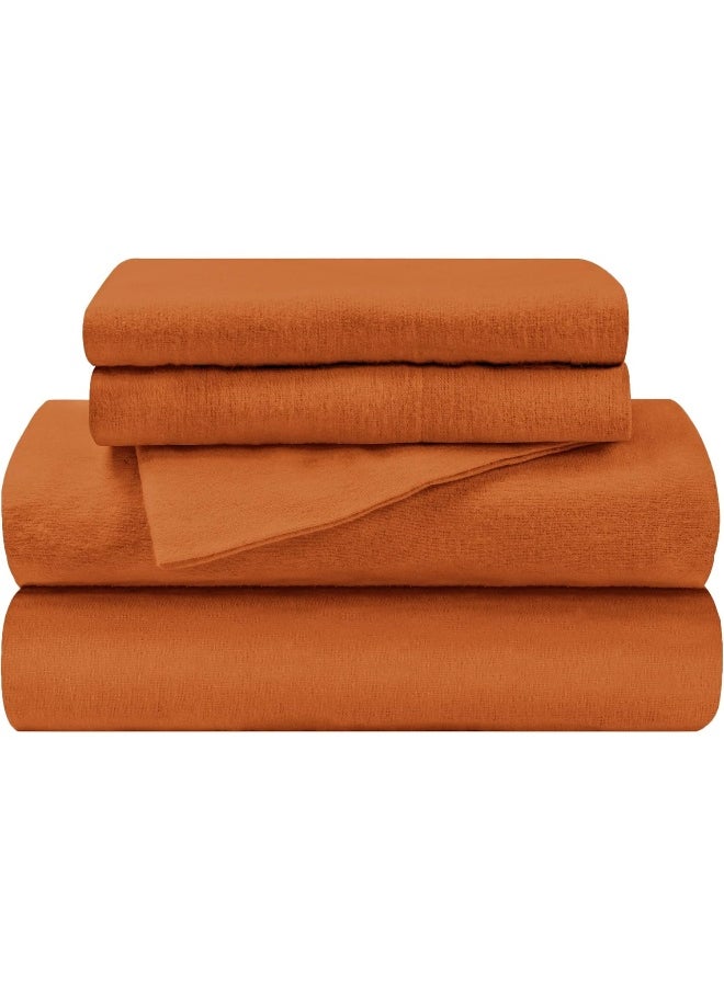 Superior Superior Premium Cotton Flannel Sheets, All Season 100% Brushed Cotton Flannel Bedding, 4-Piece Sheet Set with Deep Fitting Pockets - Pumpkin Solid, Queen Bed  - Image 1