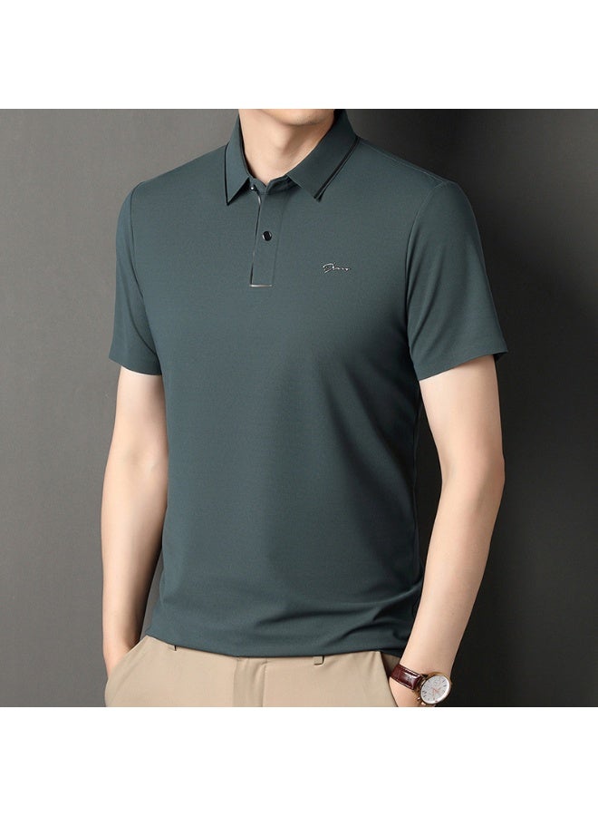POLO Ice Silk Polo T Shirt  Men's Short Sleeved Solid Color POLO Shirt Breathable and Comfortable Elastic Tops - Image 1