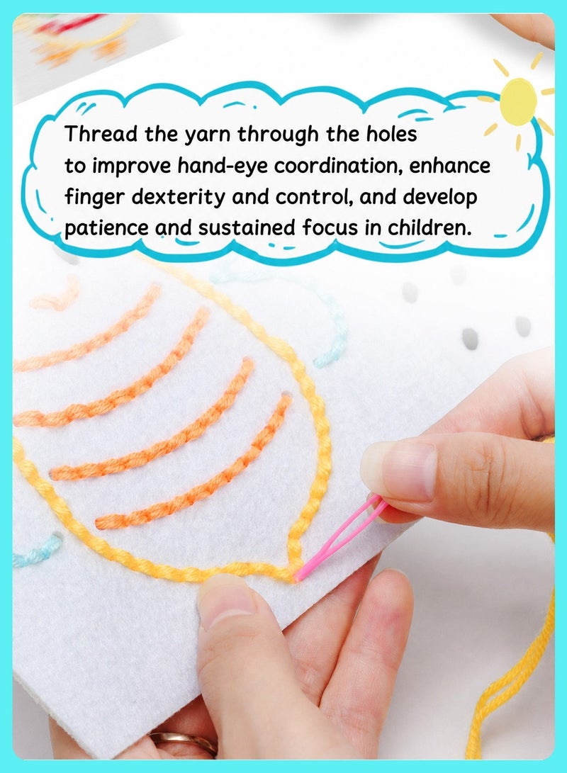 BELANO 20 Pcs Kids Sewing Kit for Beginners, Assorted Patterns Includes Plastic Needles, Threads, DIY Sewing Board Felt Craft Kit for Kids, Thread Lacing Toy to Develop Fine Motor Skills - Image 5