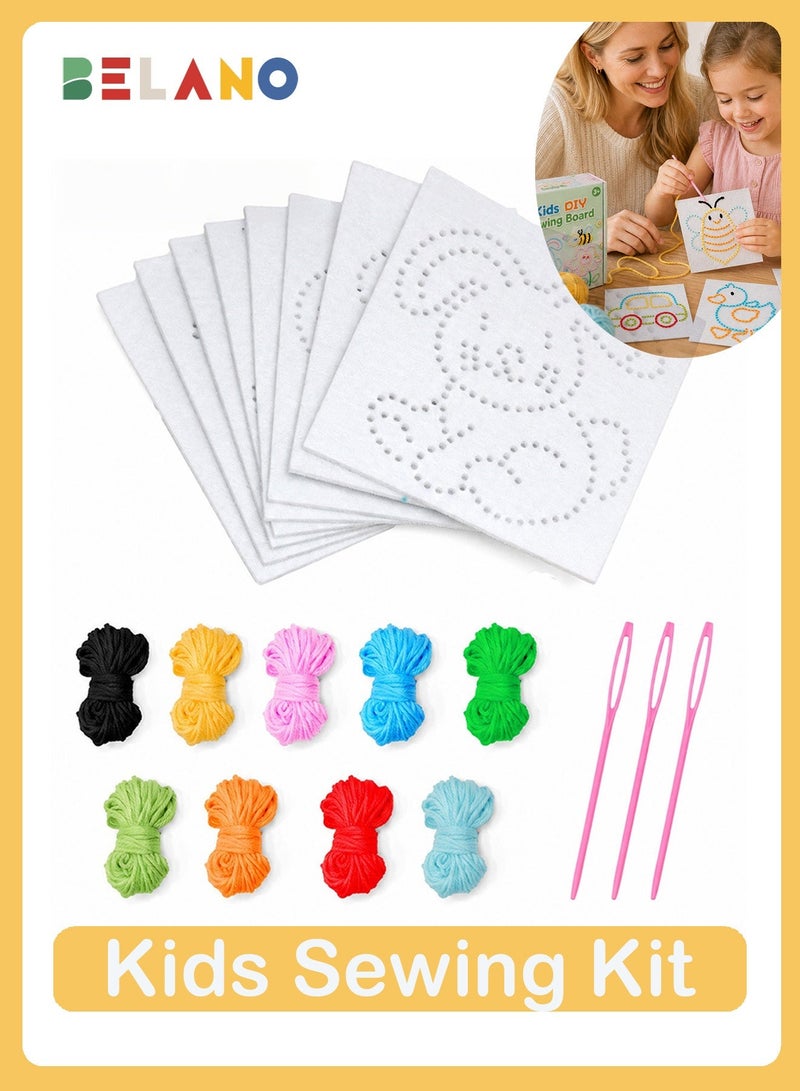 BELANO 20 Pcs Kids Sewing Kit for Beginners, Assorted Patterns Includes Plastic Needles, Threads, DIY Sewing Board Felt Craft Kit for Kids, Thread Lacing Toy to Develop Fine Motor Skills - Image 1