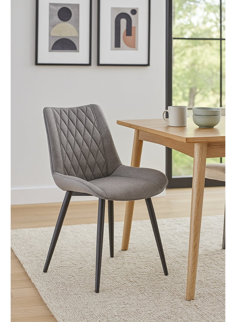 AFT Ergonomic Upholstered Dining Chair with Quilted Backrest – Sturdy Metal Legs, Soft Fabric Seat – Dimensions 85cm Height x 60cm Depth x 54cm Width – Seat Height 48cm – 130 KG Weight Capacity – Modern Design for Home or Office.  Grey (Arfan) - Image 1