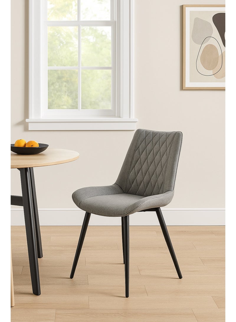 AFT Ergonomic Upholstered Dining Chair with Quilted Backrest – Sturdy Metal Legs, Soft Fabric Seat – Dimensions 85cm Height x 60cm Depth x 54cm Width – Seat Height 48cm – 130 KG Weight Capacity – Modern Design for Home or Office.  Grey (Arfan) - Image 2