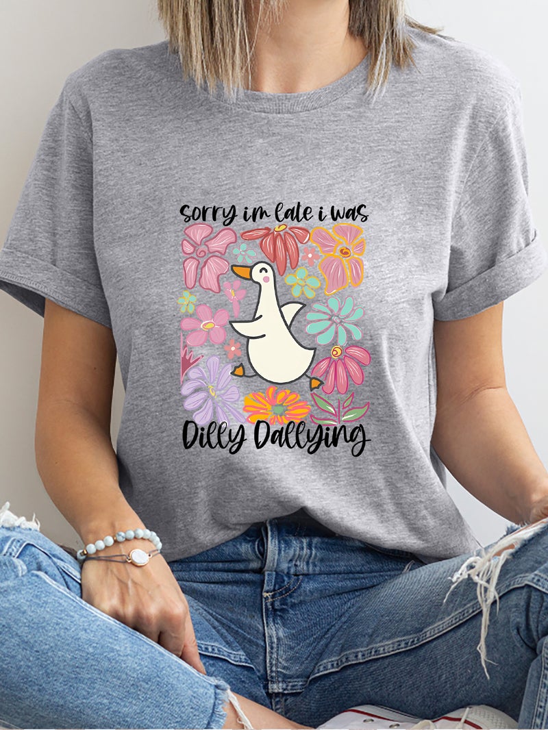 Independent Station Women'S Tops Round Neck Cartoon Printed Short-Sleeved T-Shirt-M - Image 1