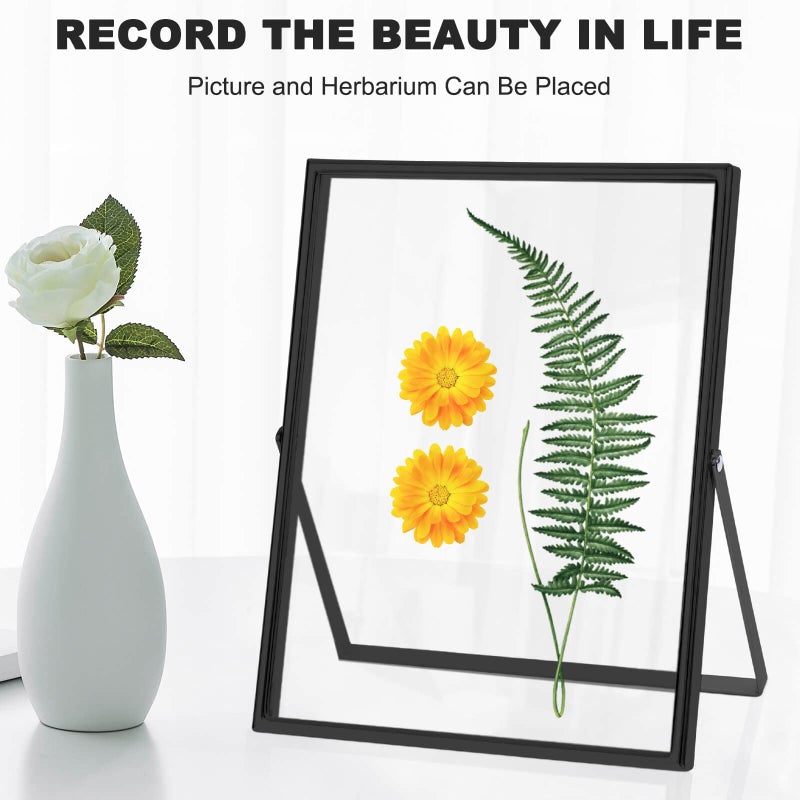 IZIDDO 4x6 Black Floating Picture Frame set of 2  Gift Metal Glass Photo Frames  Only for Tabletop Display Vertically (For Picture 3.5x5  2x3  1x2) - Image 2