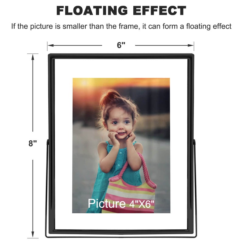 IZIDDO 4x6 Black Floating Picture Frame set of 2  Gift Metal Glass Photo Frames  Only for Tabletop Display Vertically (For Picture 3.5x5  2x3  1x2) - Image 5