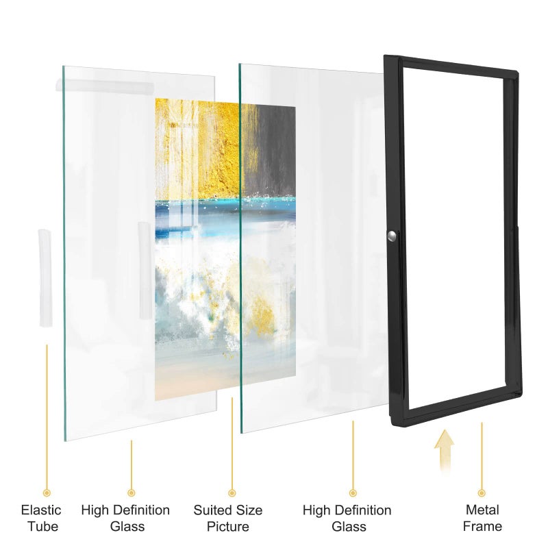 IZIDDO 4x6 Black Floating Picture Frame set of 2  Gift Metal Glass Photo Frames  Only for Tabletop Display Vertically (For Picture 3.5x5  2x3  1x2) - Image 3