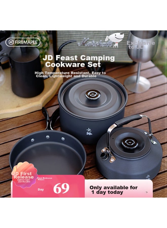 Fire-maple Jingyanye Camping Cookware Set , Outdoor Camping Portable Stove Cookware, Kettle, Tea Brewing Pot, Three-in - Image 1